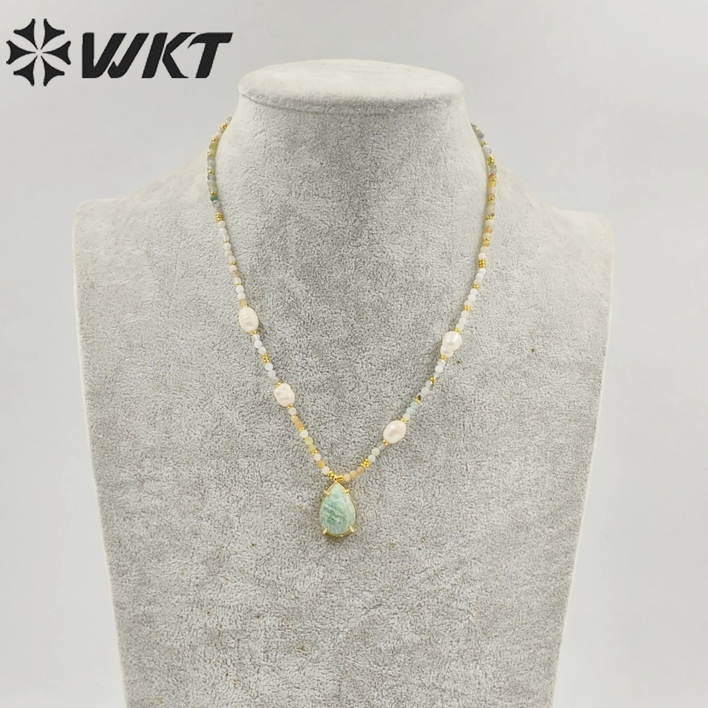 WT-N1436 16+2inch Colorful Chain Natural Gemstone Extend Chain Long Stone Beads Pearl Pendant Necklace
