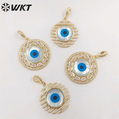 WT-MP257 Wholesale Fashion Charming Micropaved Cubic Zircon Shell Eye Pendants Attractive Round Real Gold Plated CZ Eye Pendant