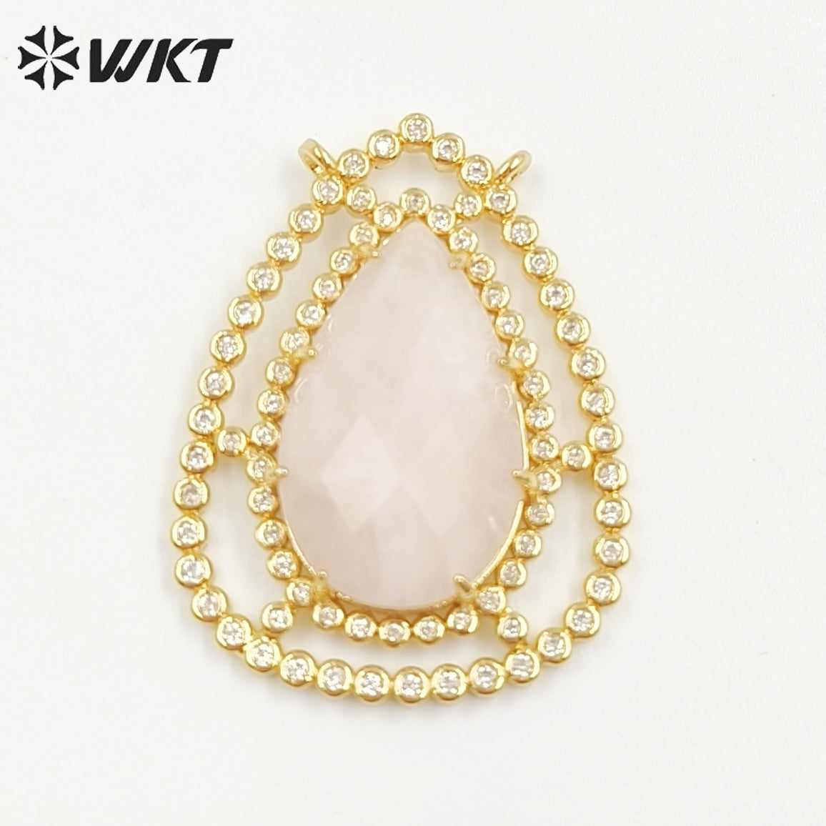 WT-MP258 Newest Charming Cubic Zircon Stone Connectors for Bracelet Design Women Gold Bezel Double Loops Round Pendant