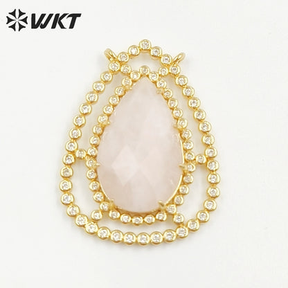 WT-MP258 Newest Charming Cubic Zircon Stone Connectors for Bracelet Design Women Gold Bezel Double Loops Round Pendant