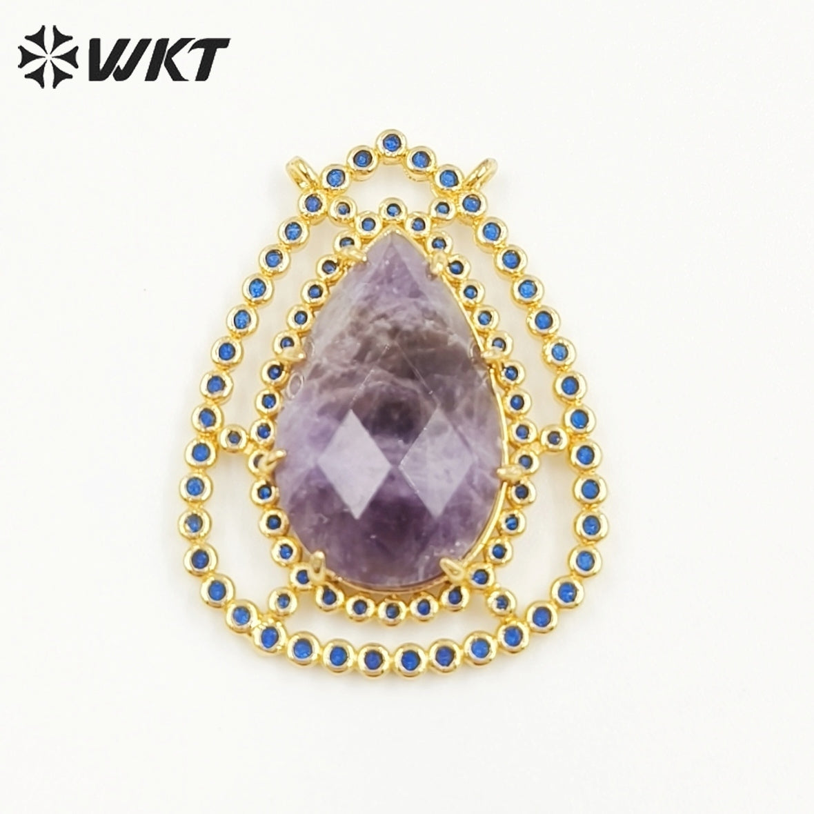 WT-MP258 Newest Charming Cubic Zircon Stone Connectors for Bracelet Design Women Gold Bezel Double Loops Round Pendant