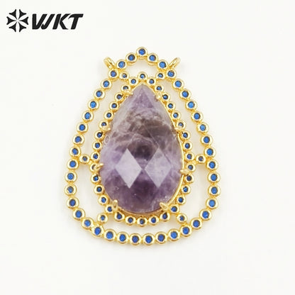 WT-MP258 Newest Charming Cubic Zircon Stone Connectors for Bracelet Design Women Gold Bezel Double Loops Round Pendant