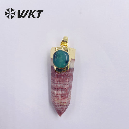 WT-P1909 Wholesale Vintage Design Stone Gradient Color Irregular Energy Hexagon Pendant Natural Rhodochrosite Pendant