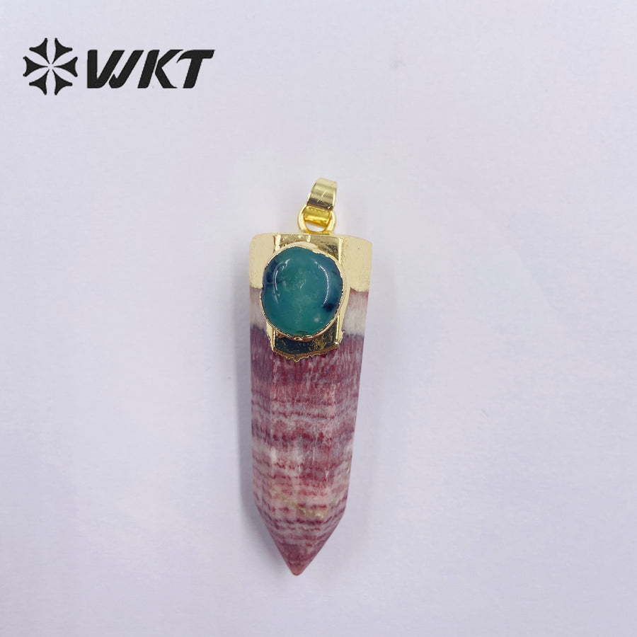 WT-P1909 Wholesale Vintage Design Stone Gradient Color Irregular Energy Hexagon Pendant Natural Rhodochrosite Pendant