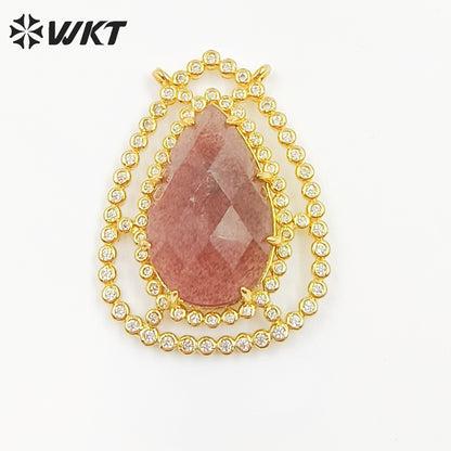 WT-MP258 Newest Charming Cubic Zircon Stone Connectors for Bracelet Design Women Gold Bezel Double Loops Round Pendant