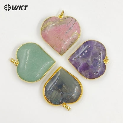 WT-P2126 Popular Romantic Style Gold Electroplated Natural Gemstone Heart Shape Pendants For Women Lovely Handmade Necklace DIY