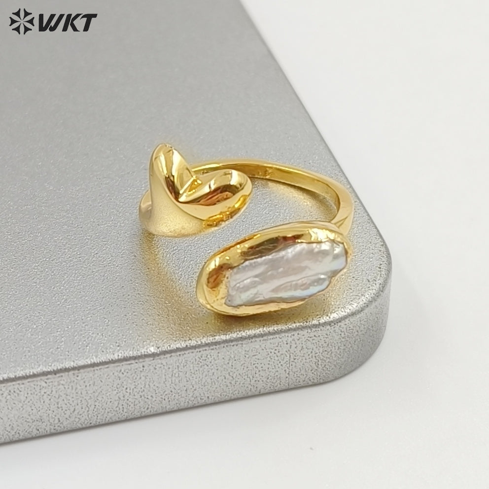 WT-MPR159 Exquisite Romantic Gold Plated Natural Freshwater Pearl Heart Shape Adjustable Size Women Rings As Birthday Gift