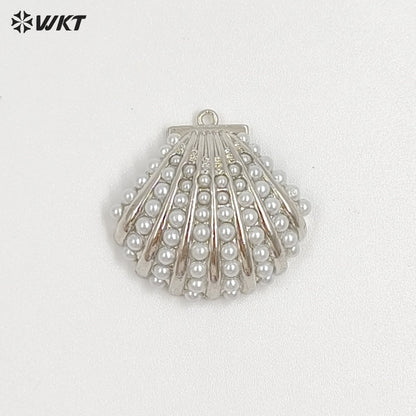 WT-MP313 Fashion Gold And Silver Plated Brass With Artificial Pearl Shell Shape Pendant For Women Jewelry DIY Accessories
