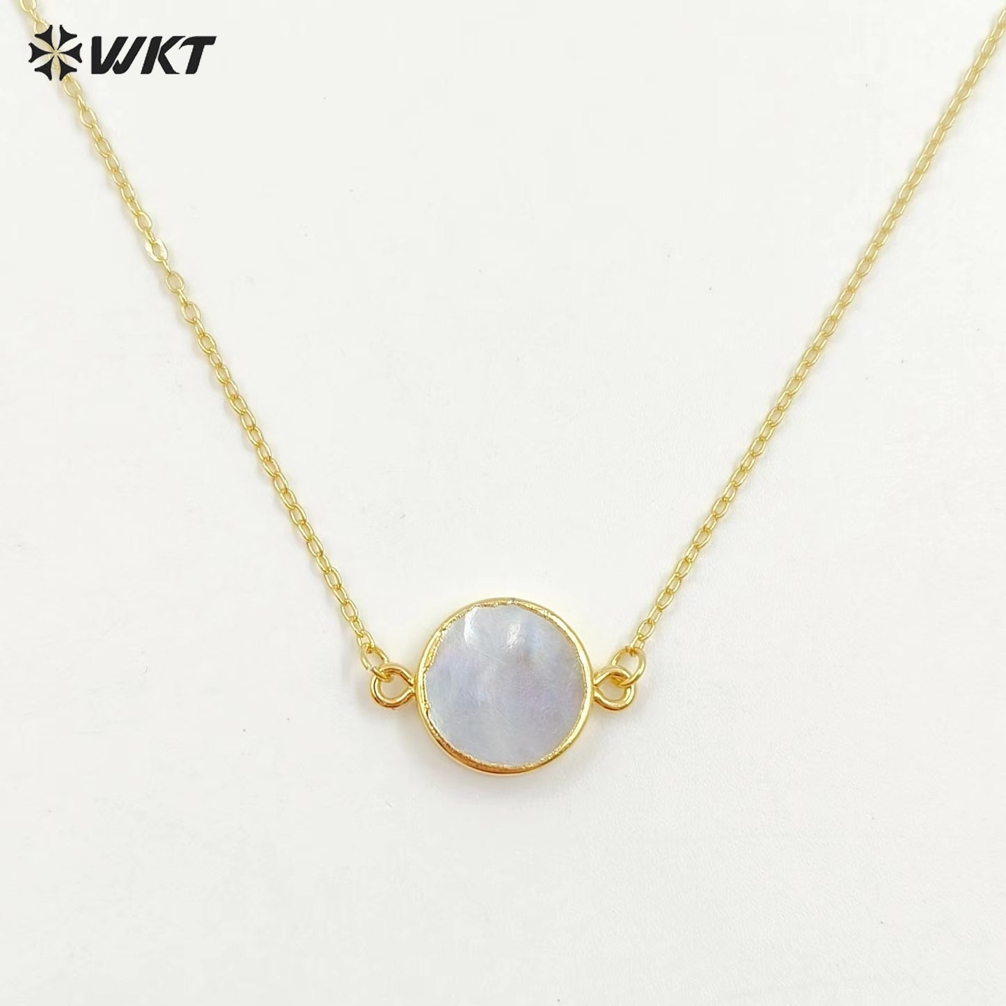 WT-N827 Wholesale Charm Black Pearl With Double Ring Connector Necklace Hot Gold Electroplated Round Pearl Connector Necklace