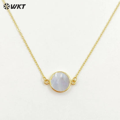 WT-N827 Wholesale Charm Black Pearl With Double Ring Connector Necklace Hot Gold Electroplated Round Pearl Connector Necklace