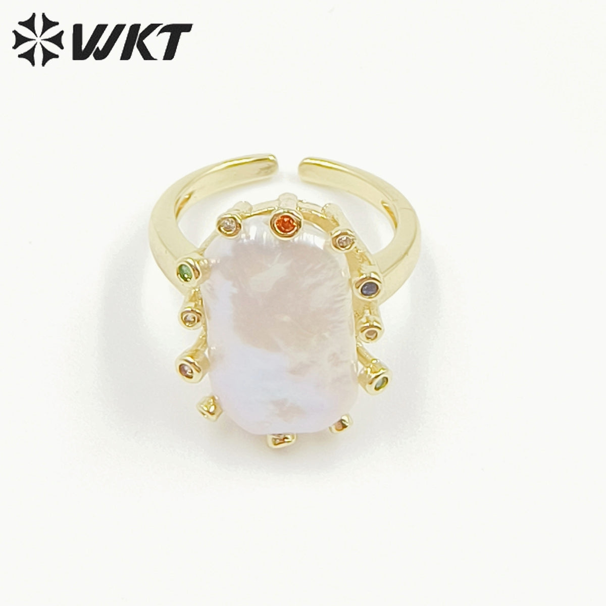 WT-MPR058 Freshwater Pearl Zircon Stravagante 18k Gold Plating Trendy Ring Lovely Women Natural Pearl Boho Ring for Gift