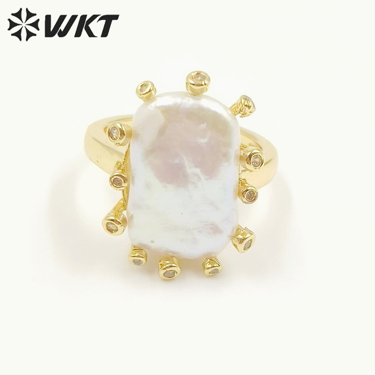 WT-MPR058 Freshwater Pearl Zircon Stravagante 18k Gold Plating Trendy Ring Lovely Women Natural Pearl Boho Ring for Gift