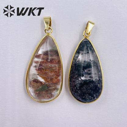 WT-P1910 Hot Sale Classic Natural Stone Healing Transparency Moss Agate Novel Irregular Mysterious Healing Quartz Pendant