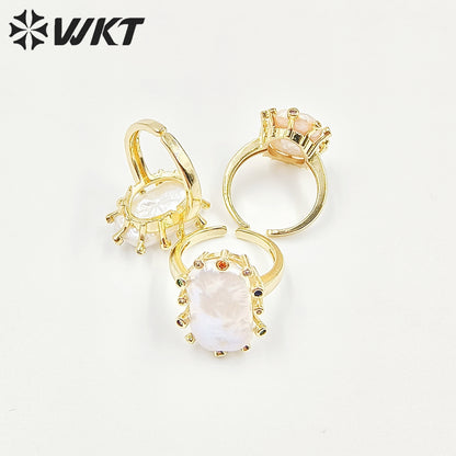 WT-MPR058 Freshwater Pearl Zircon Stravagante 18k Gold Plating Trendy Ring Lovely Women Natural Pearl Boho Ring for Gift