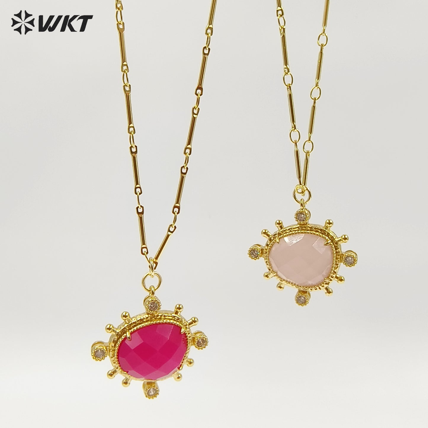 WT-N1526 Wholesale Delicate Gold Plated Various Natural Gemstones Pendant Necklaces For Female Daily Decorative Jewelry