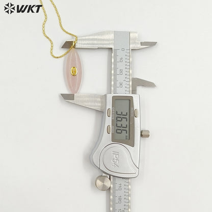 WT-N1509 High Quality Thin Chain Gold Electroplated Natural Gemstones With Zircon Long Oval Shape Pendant Necklaces As Lady Gift