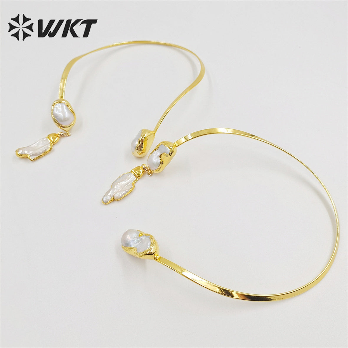 WT-JN212 Wholesale Fashion Gorgeous 18k Real Gold Plated Baroque Pearl Necklace Precious Noble Style Freshwater Pearl Necklace