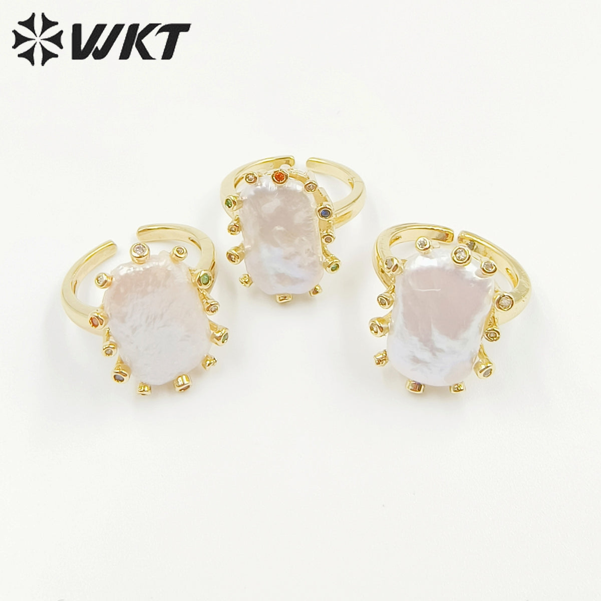 WT-MPR058 Freshwater Pearl Zircon Stravagante 18k Gold Plating Trendy Ring Lovely Women Natural Pearl Boho Ring for Gift