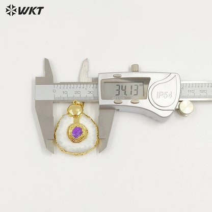 WT-P1769 Classic Natural Stone Stalactite Stone Colorful Drusy Crystal Quartz Energy Pendants Gift Jewelry for Necklace Earrings