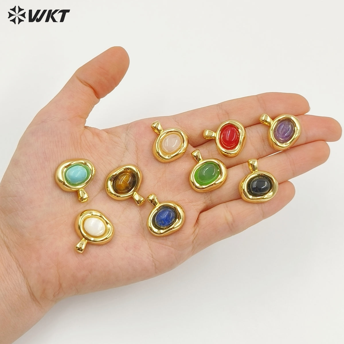 WT-P2030 High Quality 18K Gold Electroplated Tiger Eye Natural Gemstones Cute Little Round Pendant For Earrings Necklace DIY