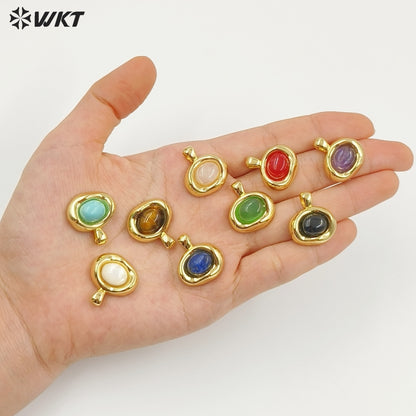 WT-P2030 High Quality 18K Gold Electroplated Tiger Eye Natural Gemstones Cute Little Round Pendant For Earrings Necklace DIY