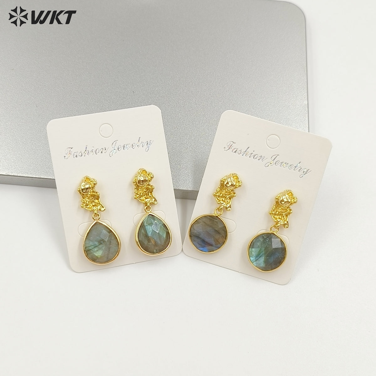 WT-E790 Mysterious Vintage Natural Labradorite Gold Plated Waterdrop Shape Pendant Women Earrings Suitable For All Occasions