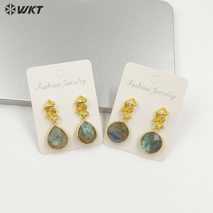 WT-E790 Mysterious Vintage Natural Labradorite Gold Plated Waterdrop Shape Pendant Women Earrings Suitable For All Occasions