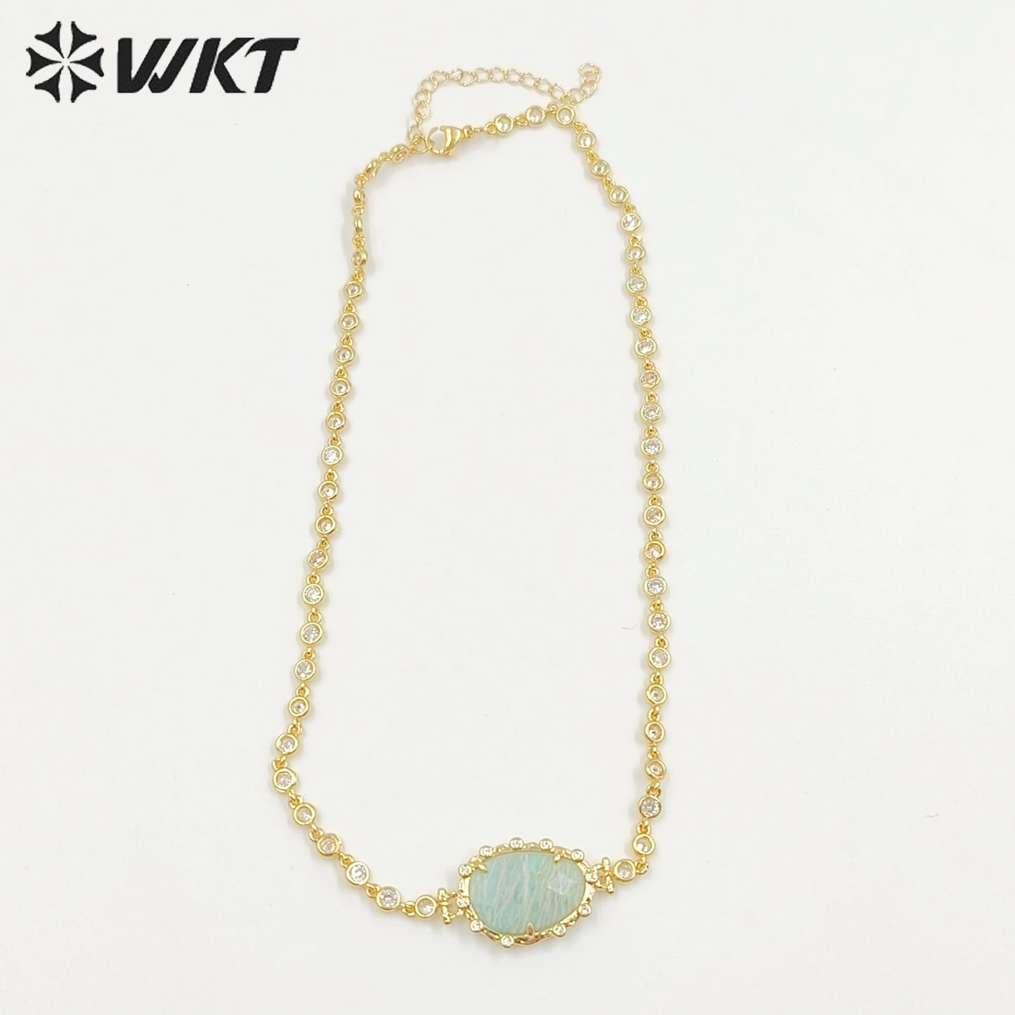 WT-N1430 16+2inch Extend Chain Long Cubic Zircon Natural Stone Necklace Gemstone Casual Long Statement Necklace