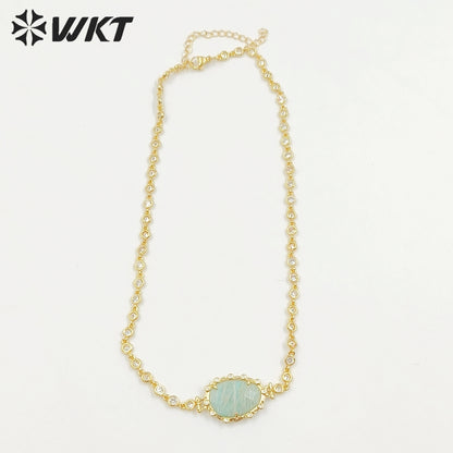 WT-N1430 16+2inch Extend Chain Long Cubic Zircon Natural Stone Necklace Gemstone Casual Long Statement Necklace