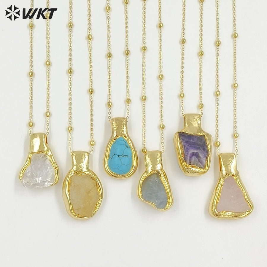 WT-N1500 Exquisite Gold Electroplated Natural Quartz And Turquoise Stone Irregular Pendant Necklace For Women Daily Decoration
