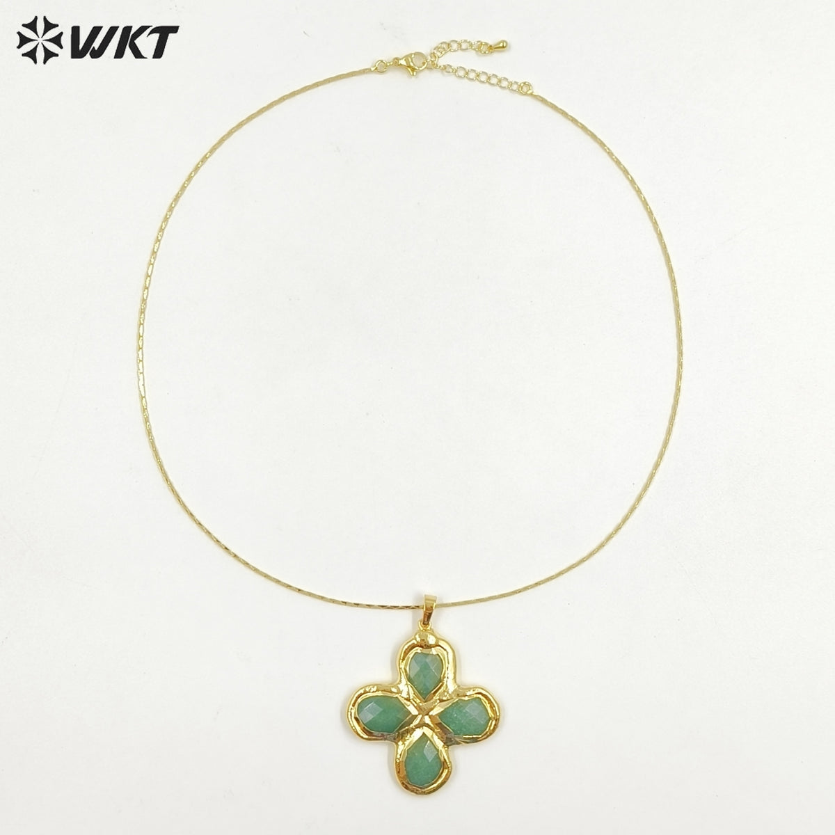 WT-N1542 Popular Fashion Gold Plated Thin Chain With Natural Gemstone Four Leaf Clover Pendant Necklace For Lady Birthday Gift