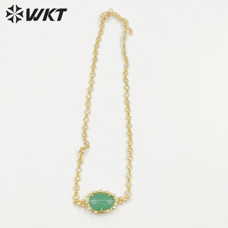 WT-N1430 16+2inch Extend Chain Long Cubic Zircon Natural Stone Necklace Gemstone Casual Long Statement Necklace