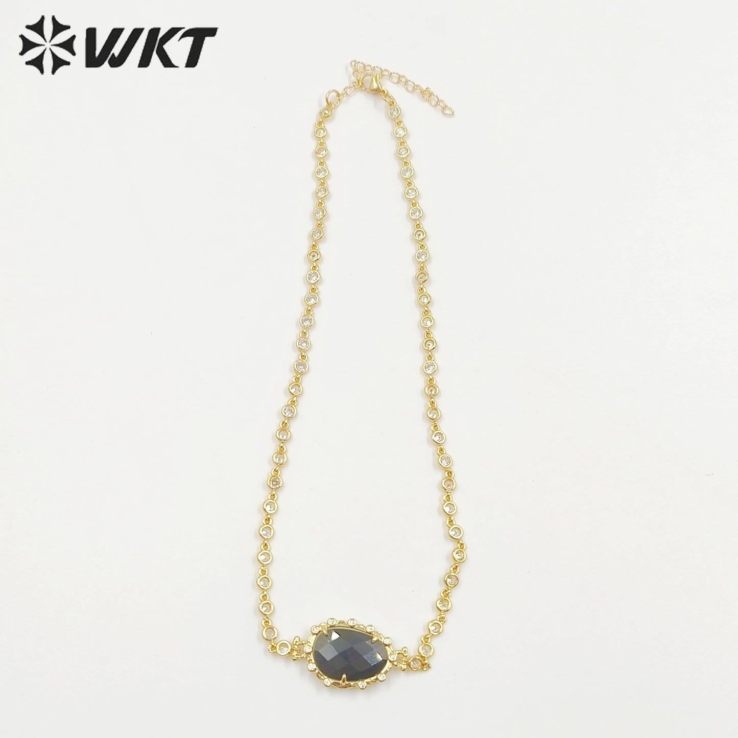 WT-N1430 16+2inch Extend Chain Long Cubic Zircon Natural Stone Necklace Gemstone Casual Long Statement Necklace