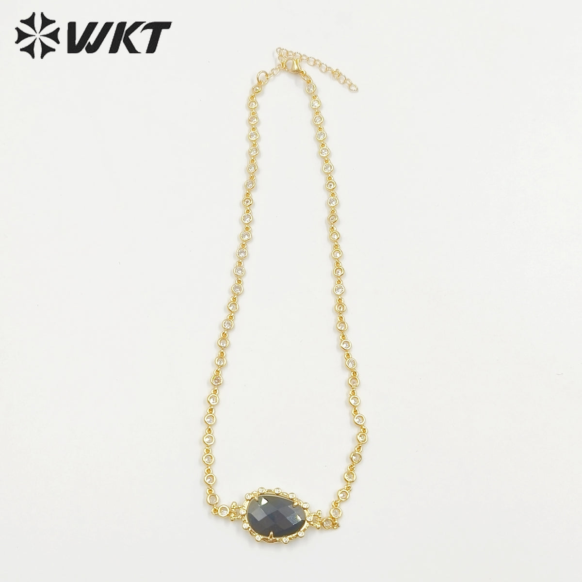 WT-N1430 16+2inch Extend Chain Long Cubic Zircon Natural Stone Necklace Gemstone Casual Long Statement Necklace