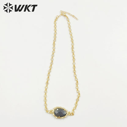 WT-N1430 16+2inch Extend Chain Long Cubic Zircon Natural Stone Necklace Gemstone Casual Long Statement Necklace