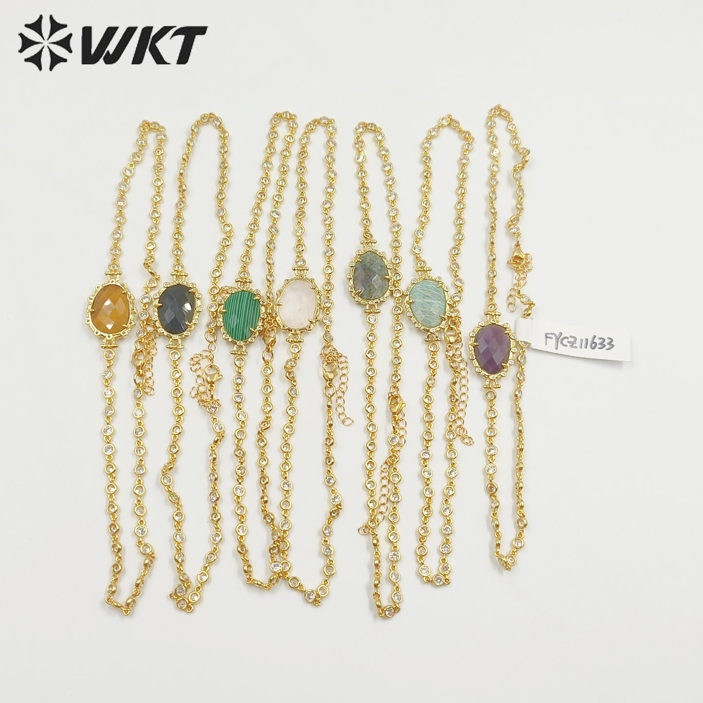 WT-N1430 16+2inch Extend Chain Long Cubic Zircon Natural Stone Necklace Gemstone Casual Long Statement Necklace