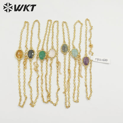 WT-N1430 16+2inch Extend Chain Long Cubic Zircon Natural Stone Necklace Gemstone Casual Long Statement Necklace
