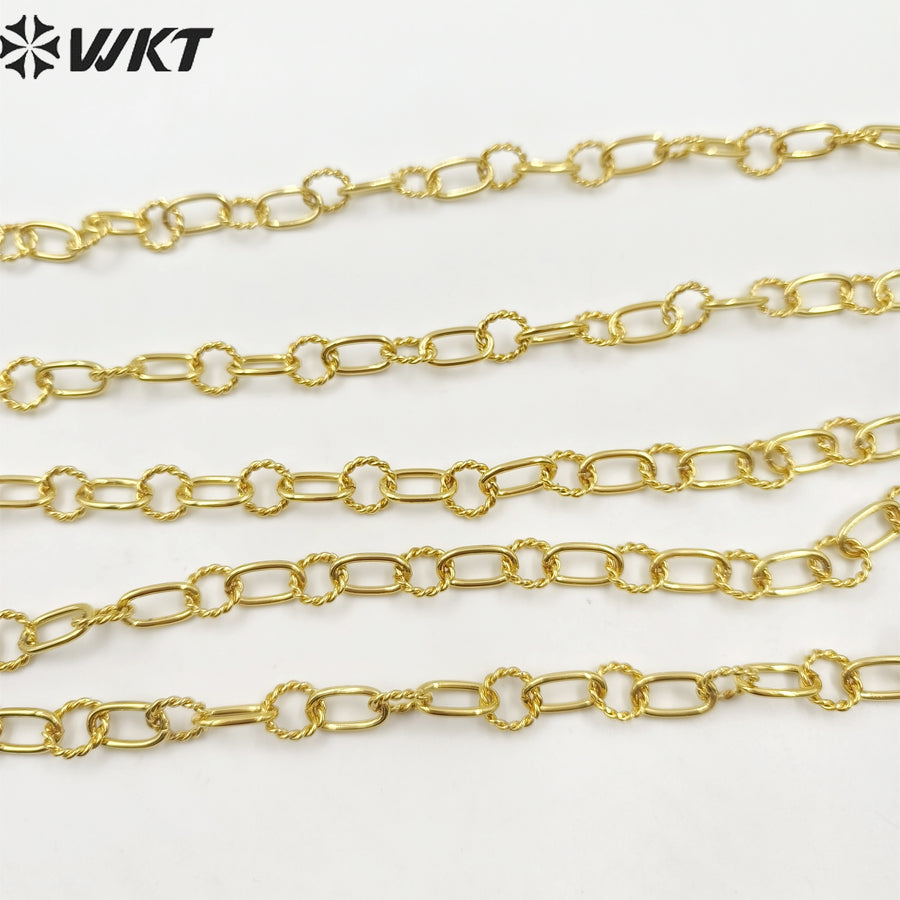 WT-BC218 Wholesale Fashion New Enviroment Yellow Brass Handmade Twist Hollow 18K Gold Plated Jewelry Chain