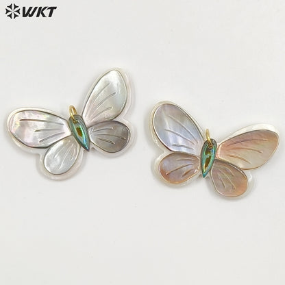 WT-JP463 Lovely Pretty Design Natural Shell Hand Carved Butterfly Shape Gold Pendant As Friends Birthday Gift Jewelry DIY