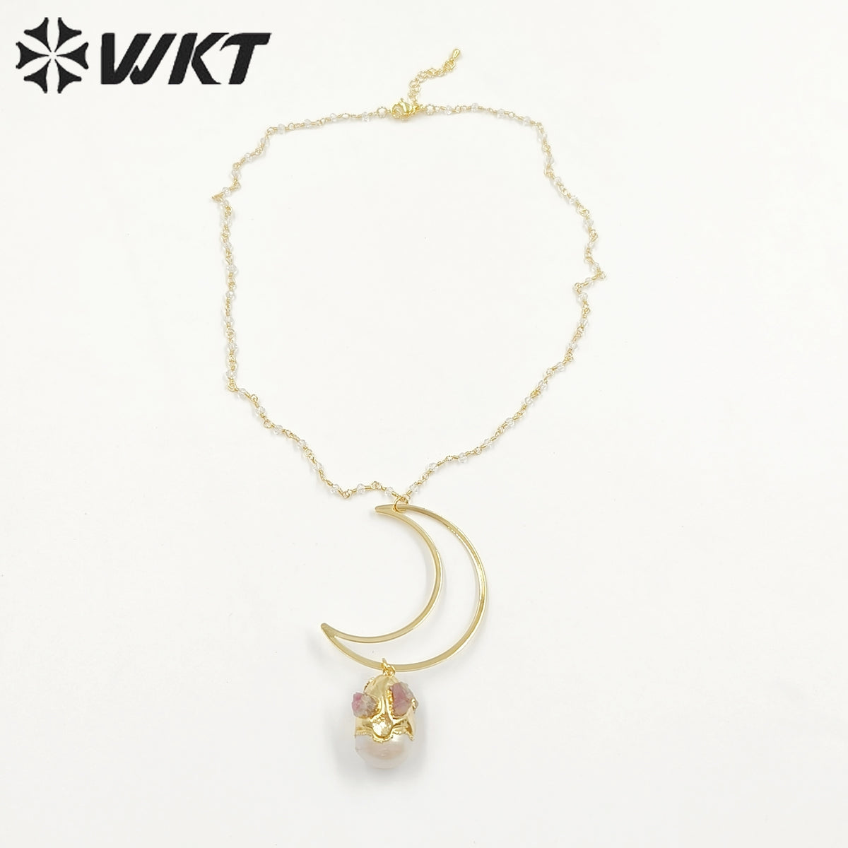 WT-JN244 Wholesale Vintage Baroque Pearl Trendy Stone 18k Chain Gold Plated Exquisite High Quality Pendant Beads Necklace