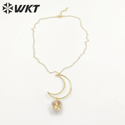 WT-JN244 Wholesale Vintage Baroque Pearl Trendy Stone 18k Chain Gold Plated Exquisite High Quality Pendant Beads Necklace