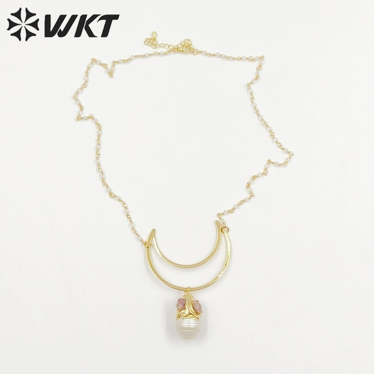 WT-JN244 Wholesale Vintage Baroque Pearl Trendy Stone 18k Chain Gold Plated Exquisite High Quality Pendant Beads Necklace