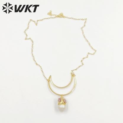 WT-JN244 Wholesale Vintage Baroque Pearl Trendy Stone 18k Chain Gold Plated Exquisite High Quality Pendant Beads Necklace