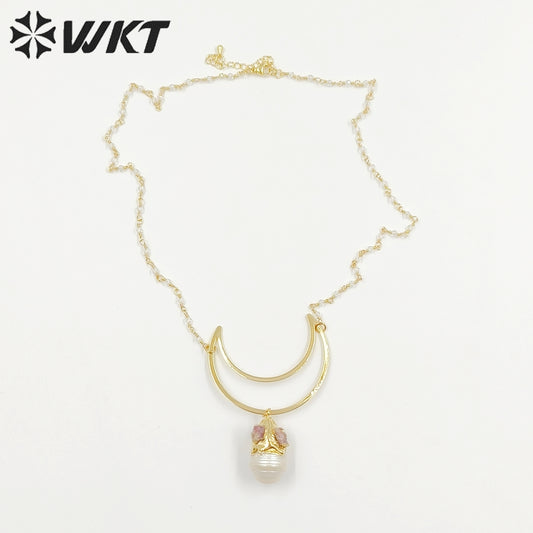WT-JN244 Wholesale Vintage Baroque Pearl Trendy Stone 18k Chain Gold Plated Exquisite High Quality Pendant Beads Necklace