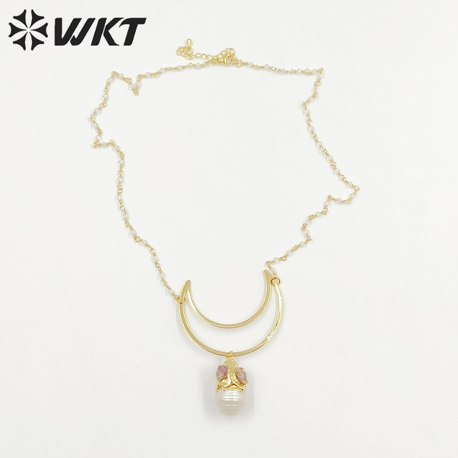 WT-JN244 Wholesale Vintage Baroque Pearl Trendy Stone 18k Chain Gold Plated Exquisite High Quality Pendant Beads Necklace