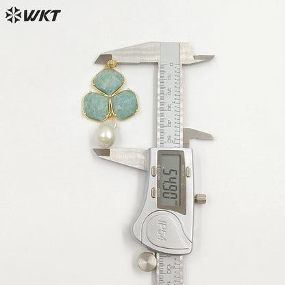 WT-JP506 Newest Wonderful 18K Gold Plated Three Natural Gemstones And Pearl Pendant For Female Earrings Jewelry Making