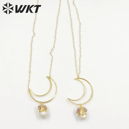 WT-JN244 Wholesale Vintage Baroque Pearl Trendy Stone 18k Chain Gold Plated Exquisite High Quality Pendant Beads Necklace