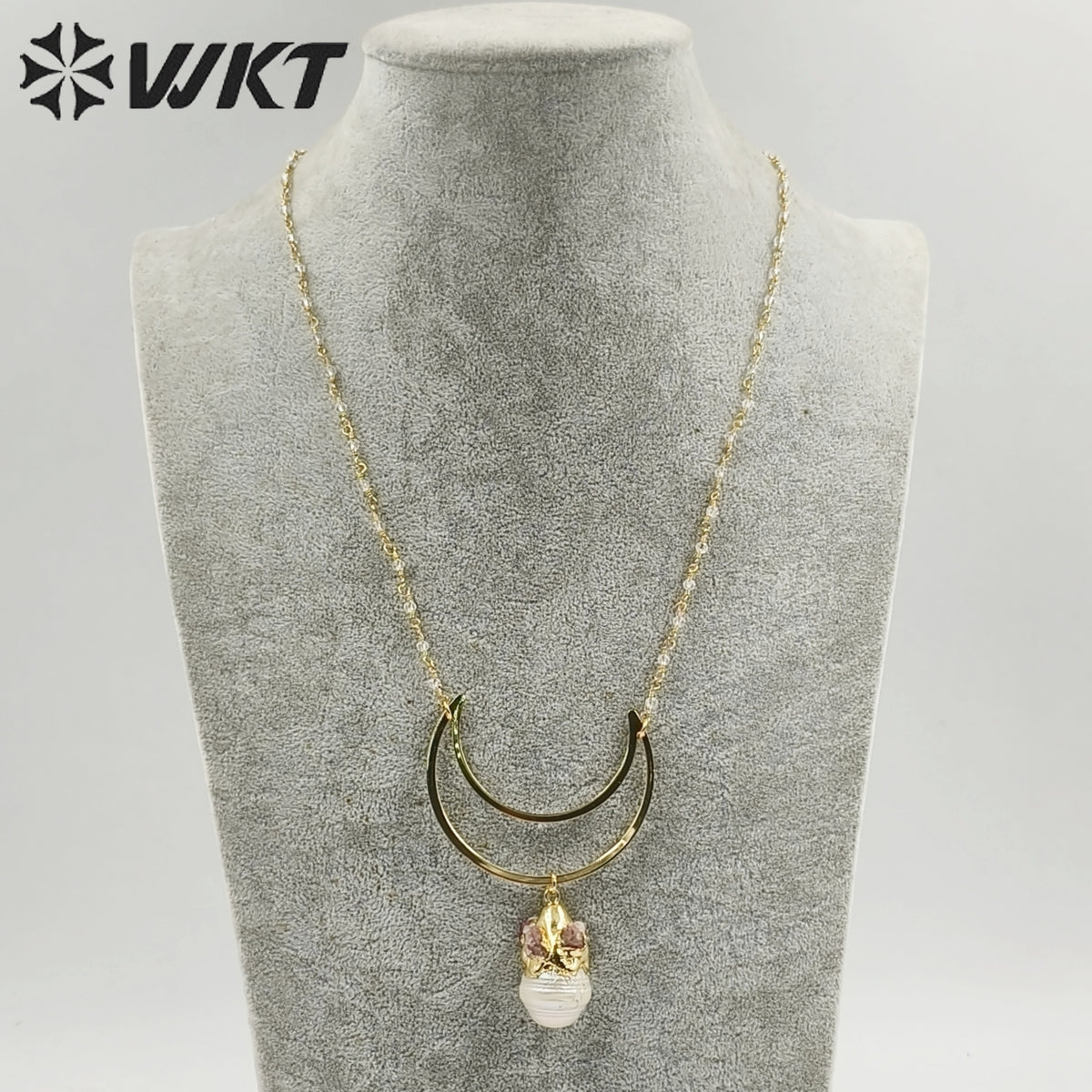WT-JN244 Wholesale Vintage Baroque Pearl Trendy Stone 18k Chain Gold Plated Exquisite High Quality Pendant Beads Necklace