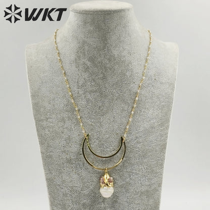 WT-JN244 Wholesale Vintage Baroque Pearl Trendy Stone 18k Chain Gold Plated Exquisite High Quality Pendant Beads Necklace