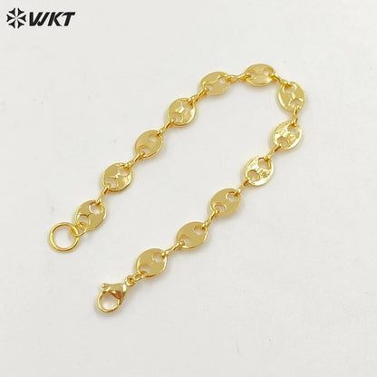 WT-B573 Wholesale New Fashion Real Gold Electroplated Coffee Bean Shape Chain Bracelet Unique Punk Style Simple Metal Bracelet